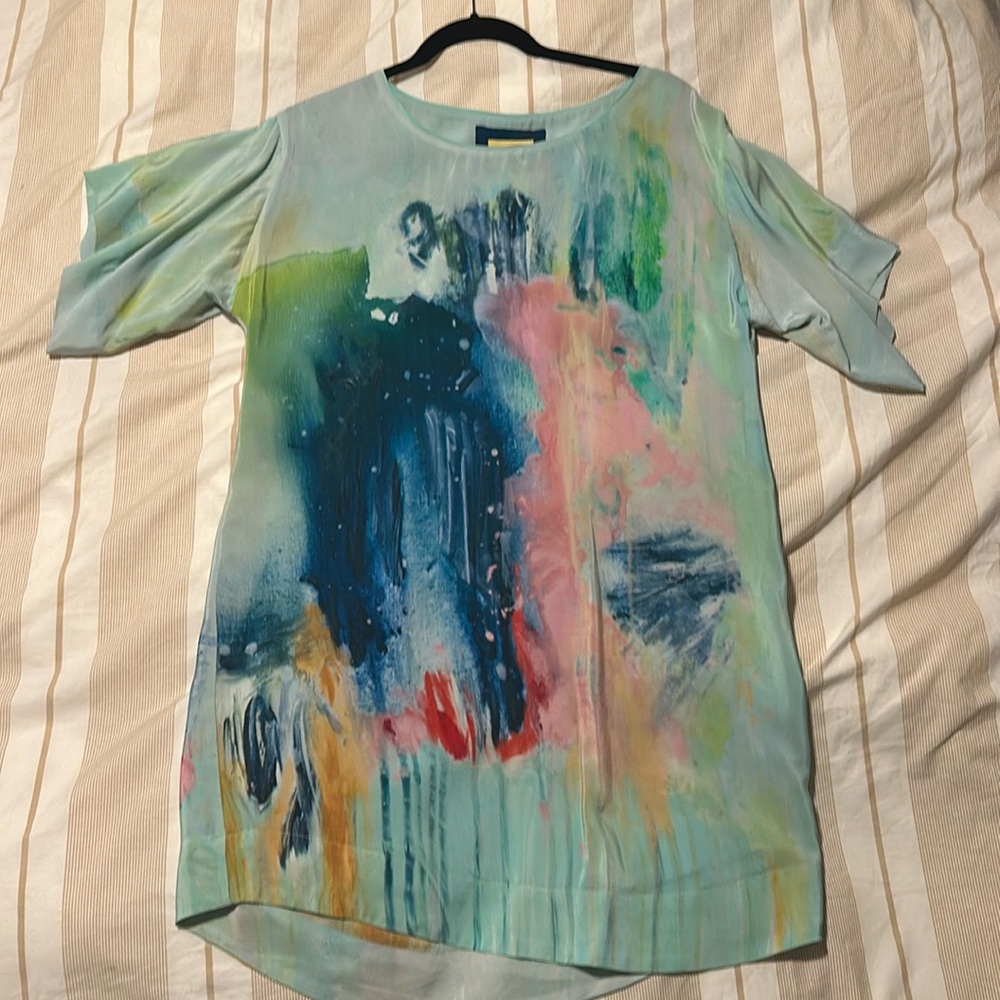 Anthropologie silk shirt dress with abstract pattern
